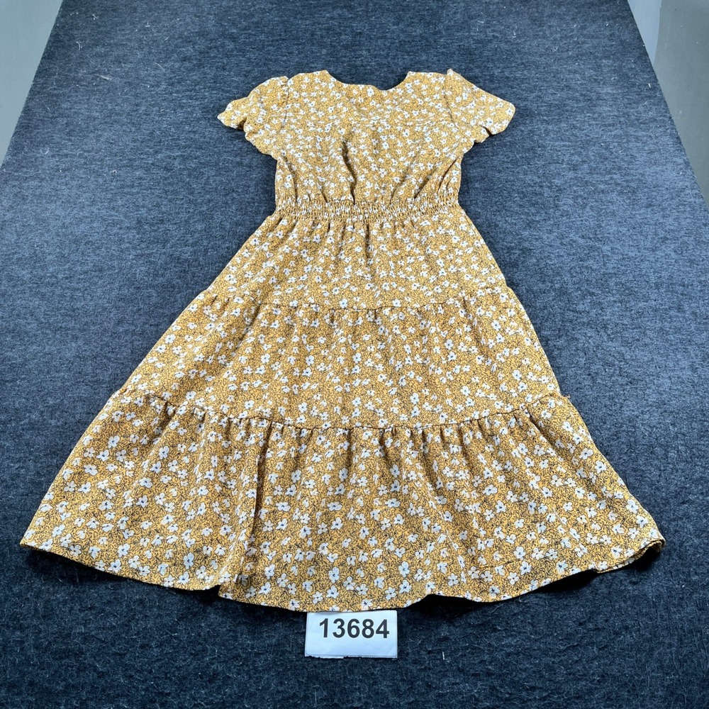 Monteau Los Angeles Midi Dress Womens Medium Yellow Floral Tiered Formal Party - Picture 1 of 6